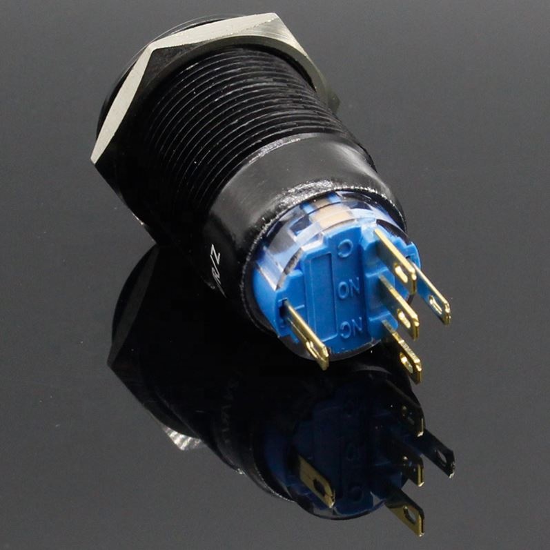 19mm Metal Alumina black press button Led power mark lamp button Momentary/Latching control PushButton Switch High Head