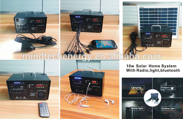 Energy powered 10W solar lighting kits system with LED bulbs