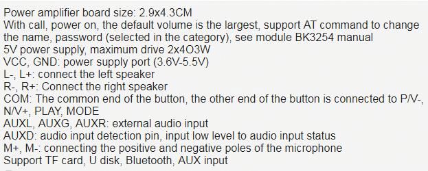 BK3254 BT power amplifier board V4.1 stereo BK3254 English AT change name password U disk TF card dual 3W power amplifier
