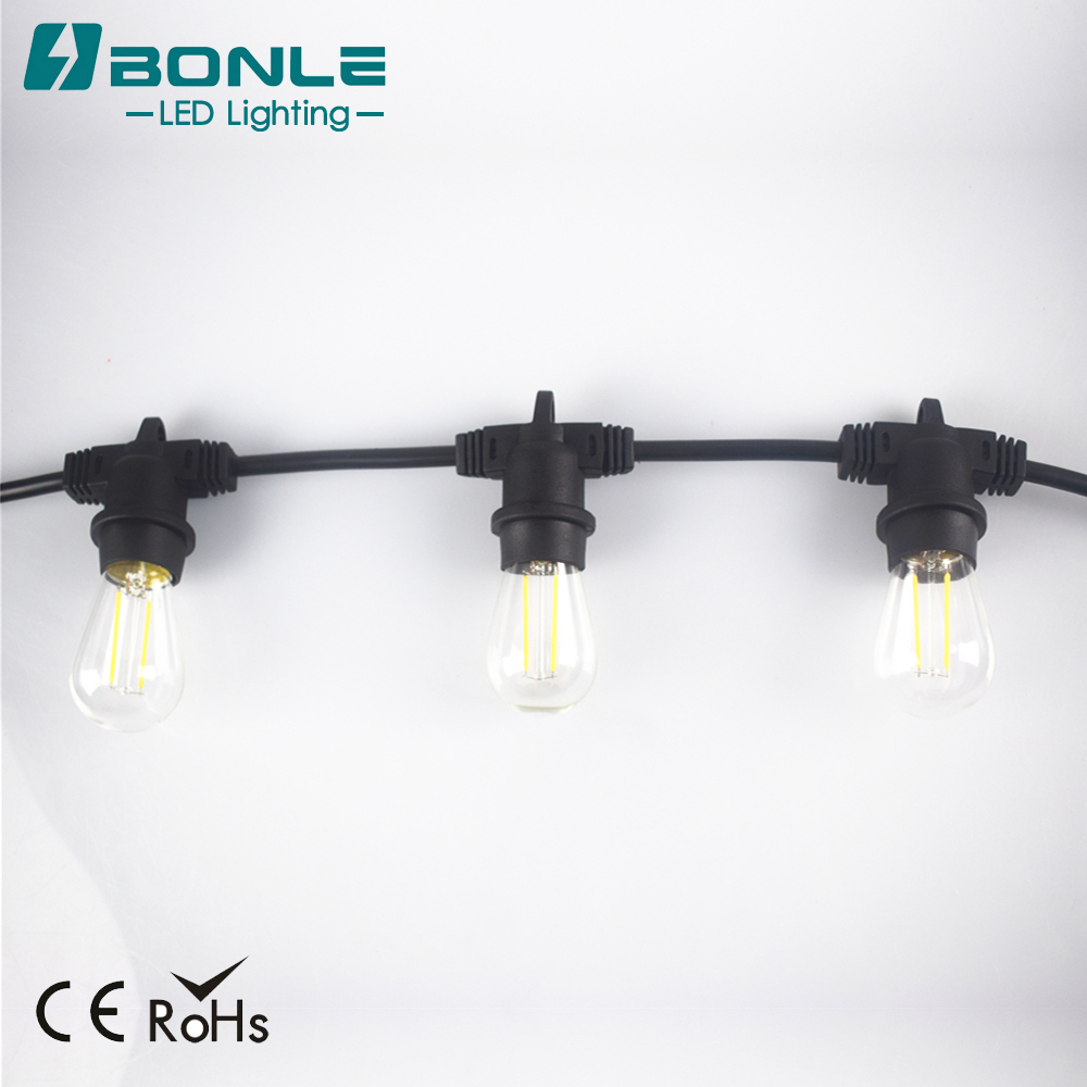 Black In Stock 48Ft Waterproof Vintage Certificated Commercial Use Outdoor String Lights With 15 Light Bulb E26 String