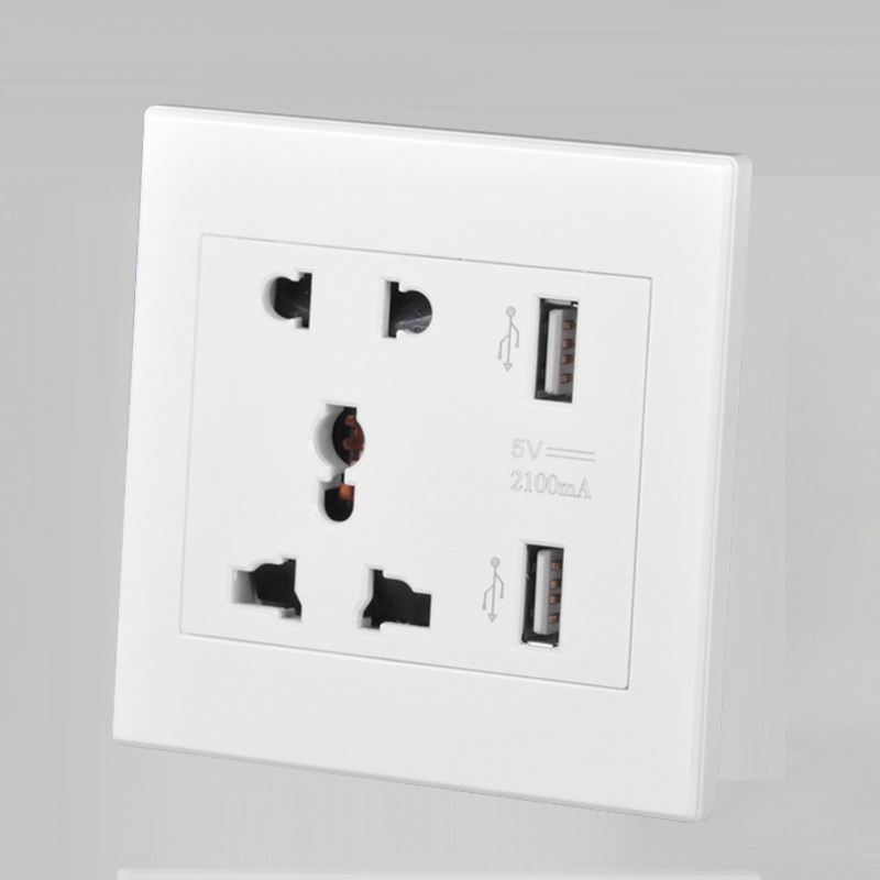 86mm Square Universal Dual USB Wall Socket Five-hole International Multi-function Panel Socket Household Power Socket