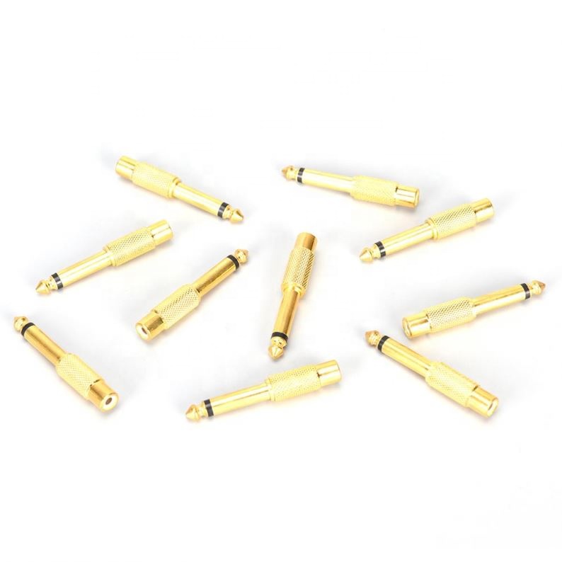 6.35mm Male 1/4 for Mono Jack Plug Audio Connector Soldering To RCA Female Jack Audio Adapter Connector 10 Pcs/LOT Gold Plated