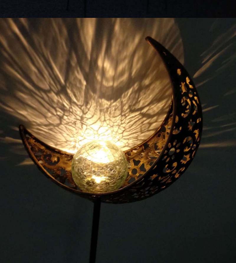 Solar Light Garden Pathway Outdoor Magic Garden Moon Light Moon Crackle Glass Globe Stake Metal Lights Solar Garden Light