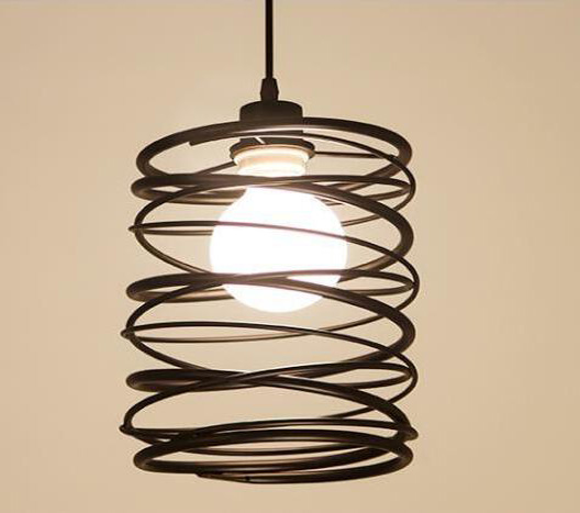 Black Mechanical Spring Cage Iron Hanging Lamp
