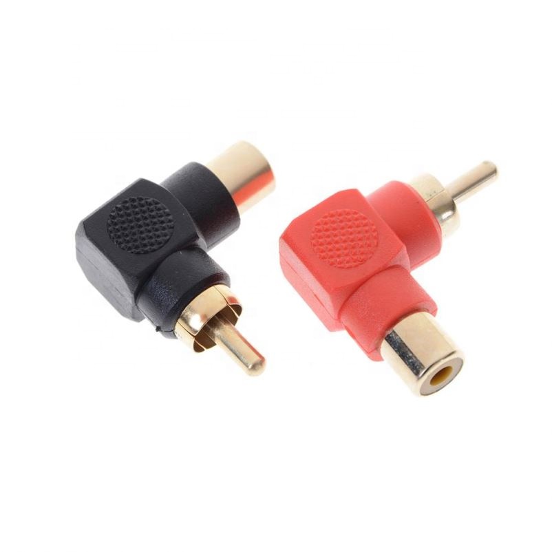 Red/Black 90Degree RCA Right Angle Male to Female Phone Adapters AV Plug Connector