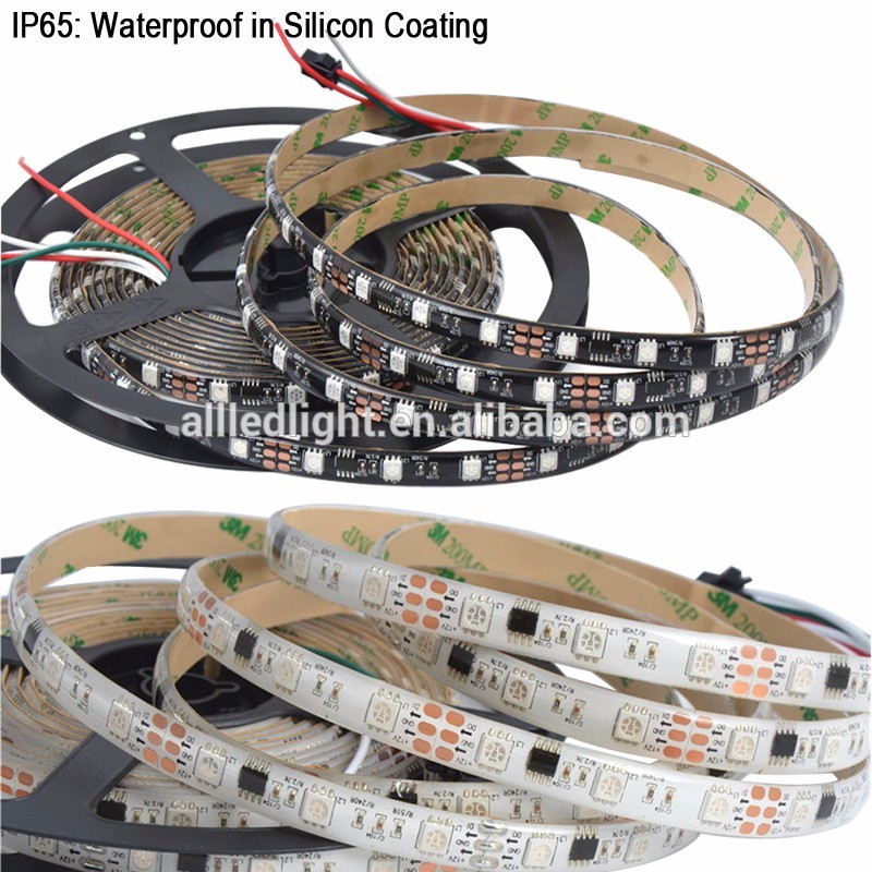 Full Color WS2811 LED Strip DC12V Black / White PCB 5050 RGB Smart IC Pixel Control WS2812B Led Strip Light