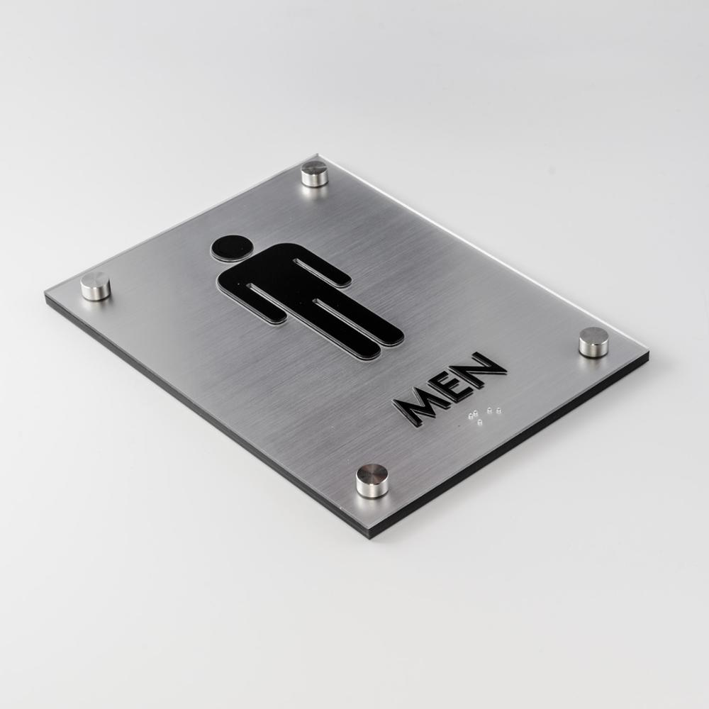 Manufacturer Custom Wayfinding Metal Bas Relief ADA  Metal Braille Toilet Sign