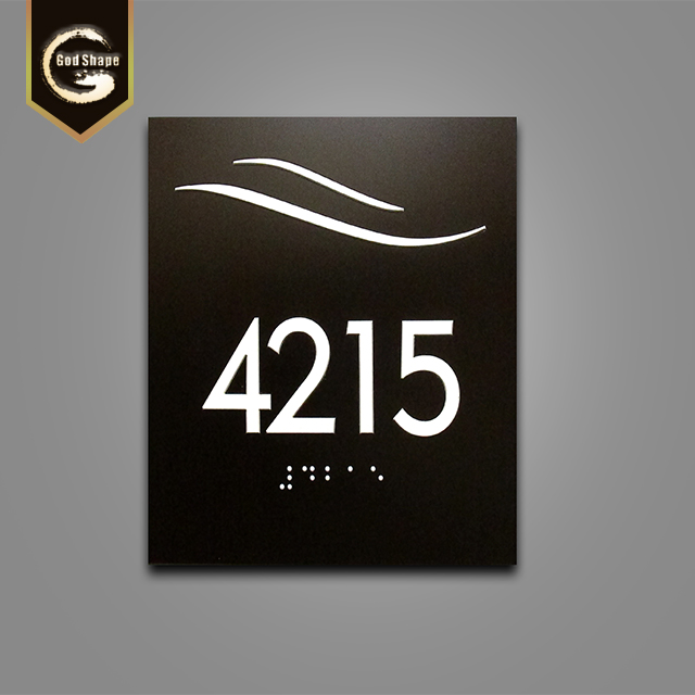 Custom Made Factory Laser Cut Letters Sign SS Hotel Room Door Sign Panel Plate Wall Mounted Frame Sign