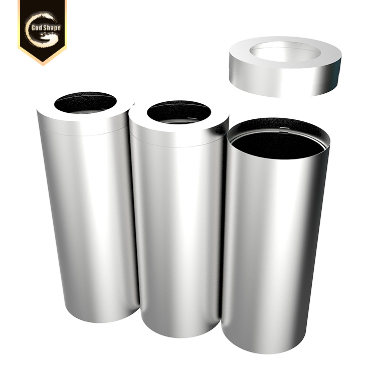 China GS round 3x35L stainless steel trash bin top open street commercial recycle trash waste bins