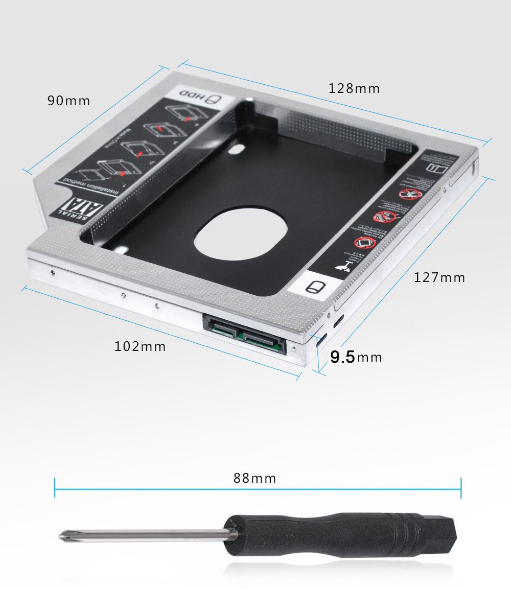 2nd HDD Caddy 9.5mm optibay Universal 9.5 SATA To 2.5 SSD Case