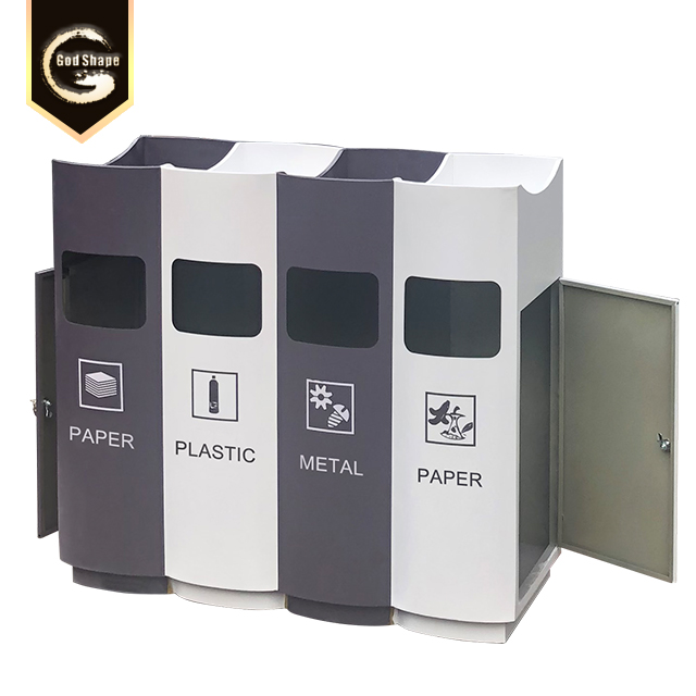 Factory  Large High Quality Triple Advertising Recycling Outdoor Stainless Steel Black Trash Can Waste Bins