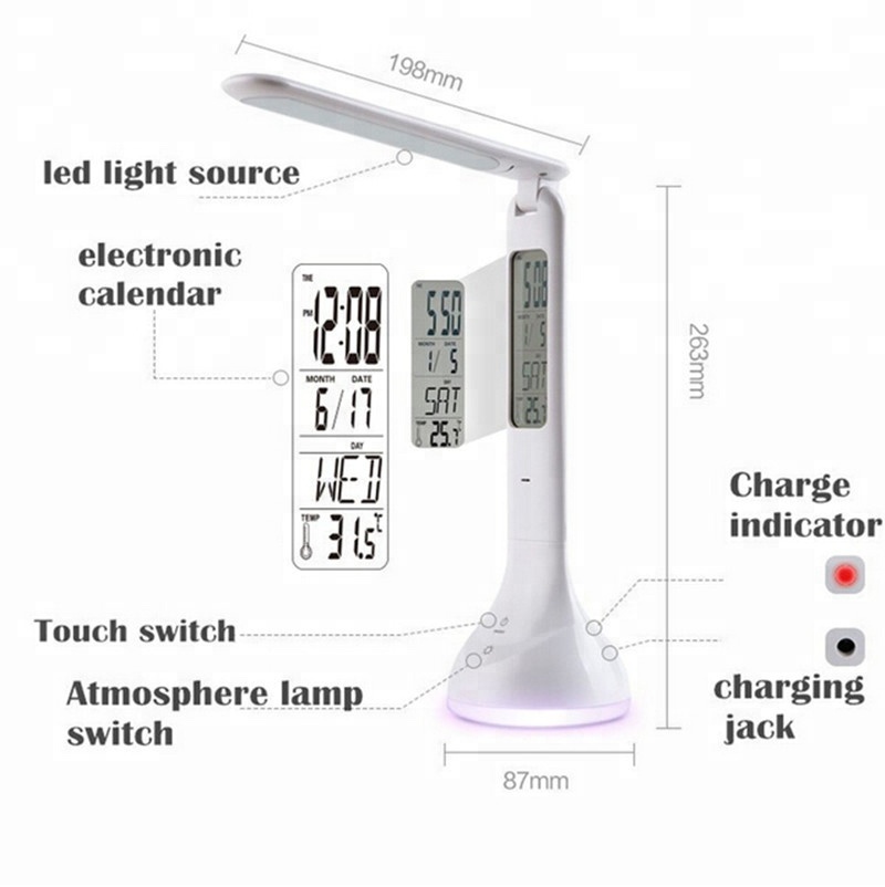 Dimmable Led Desk Lamp 4W USB Battery Charging Table Light with Calendar Alarm Timer Atmosphere Touch Key for Children