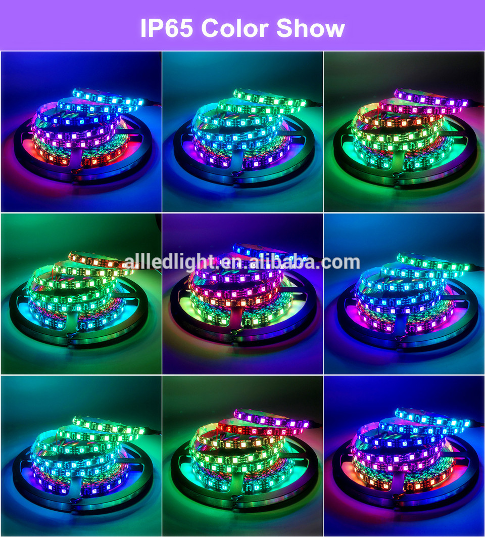 5050 smd ws2811 ic rgb led strip 60 led per meter black white pcb every 3leds addressab