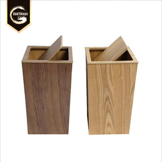 Custom Made High Quality Recycling Outdoor Stainless Steel Office Garbage Metal Wood Like Wooden Trash Can