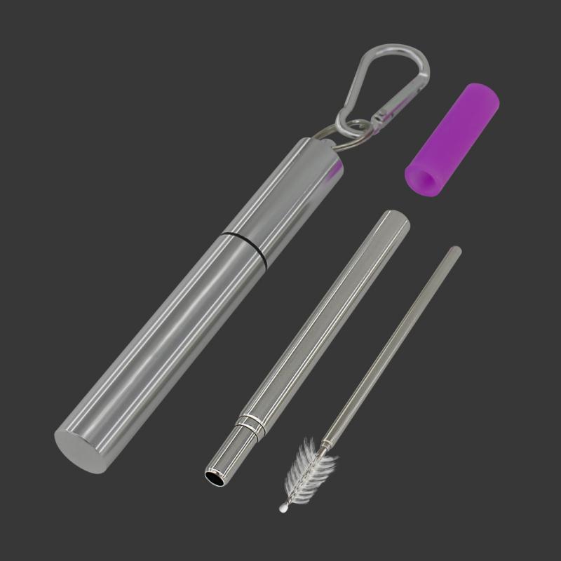 Portable Stainless Steel Telescopic Drinking Straw Travel Straw Reusable Straw with 1 Brush and Metal Carry Case