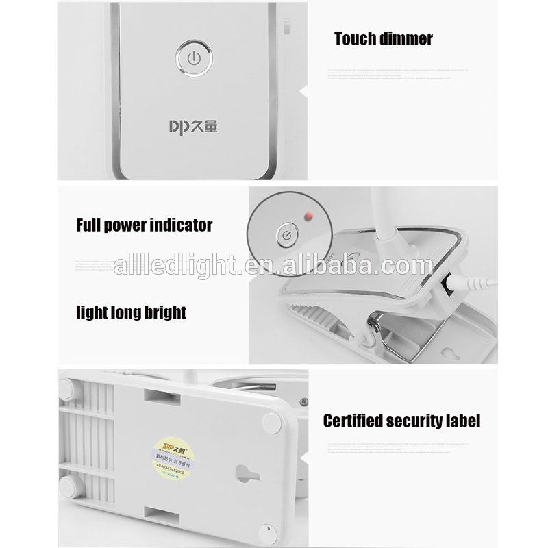 Duration Power USB Smart Touch Dimming Book Reading Light 3000MAH with Desk Lamp Clip Gooseneck