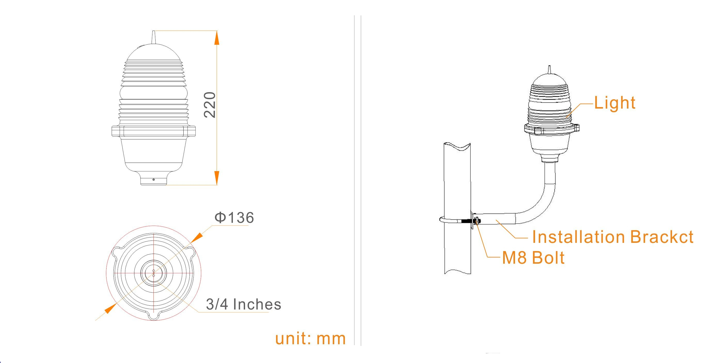 JV-LI-B Single LED Low Intensity Red Aviation Obstacle Light