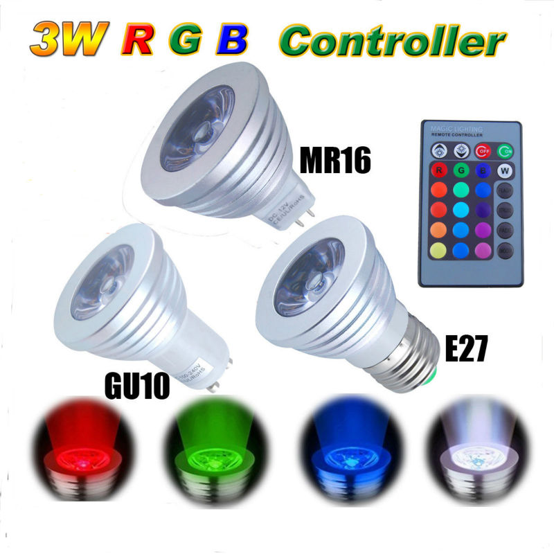 Super Brightness E27 3W RGB Spotlight for remotion lighting, office, home, hotel lighting fixture.