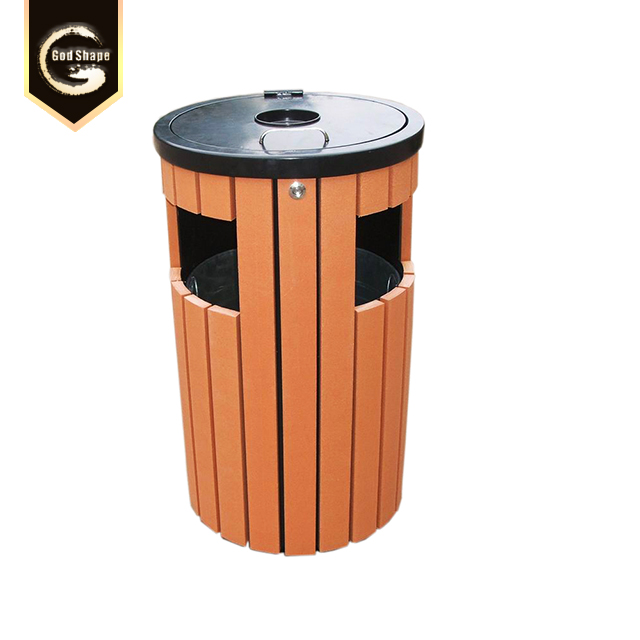 Custom Made Wood Like Round Dustbin Street Recycling Outdoor Stainless Steel Office Garbage Metal Trash Can