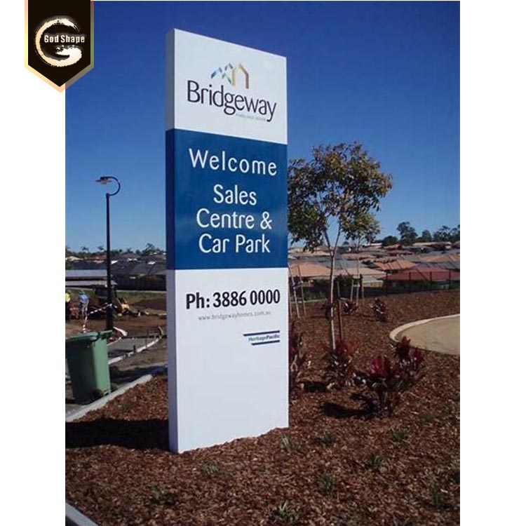 Outdoor hotel wayfinder led aluminum metal illuminated pylon sign