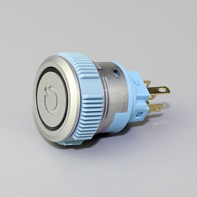 22mm Flat Button Lens Illuminated IP67 Silver Color Momentary Plastic Laser Pointer ON OFF Switch