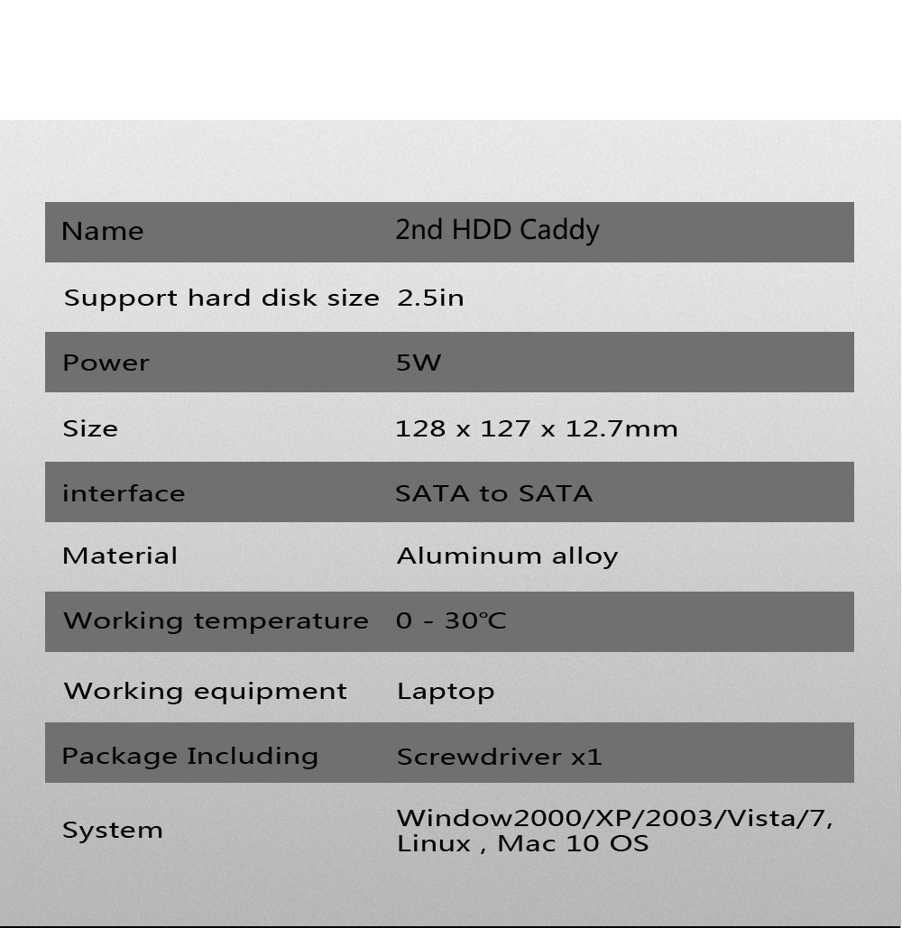 2nd HDD Caddy 12.7mm Universal 127mm SATA To 2.5 SSD Case