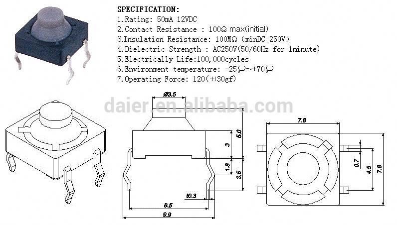 TS*88HS Rubber Tact Switch Cap 8*8*6 PCB 4 Pin Tact Switch^