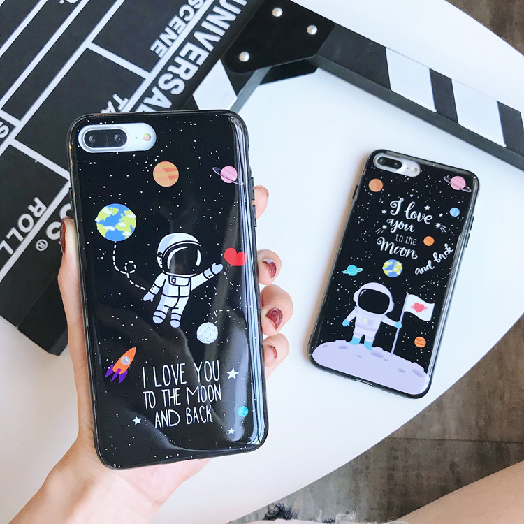 For iPhone X Case Spaceman , Lovers Planet Phone Case Cover for iPhone 8 7 Plus 6s