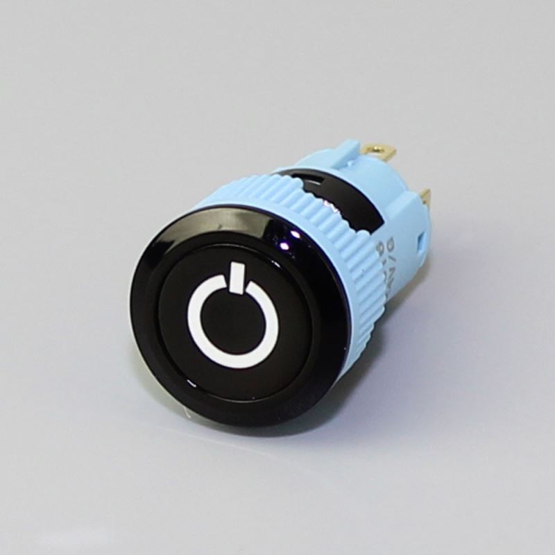 16mm Flat Button SPDT Momentary IP67 Push Button Switch With Power Logo