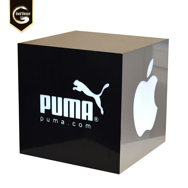 Custom Made Acrylic Tabletop Exhibit box white black display cube sign for advertising