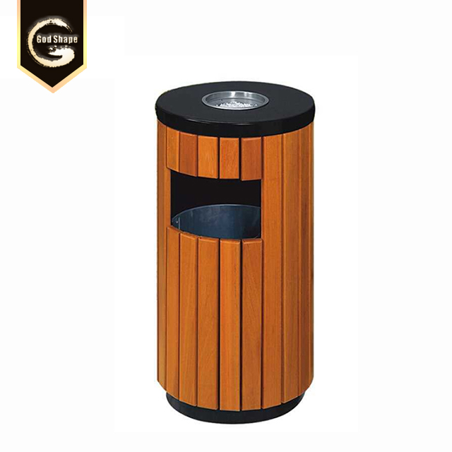 Wood Like Stainless Steel Simple Park Street Dual Trash Can Office Apartment Trash Can Garbage Waste Bins