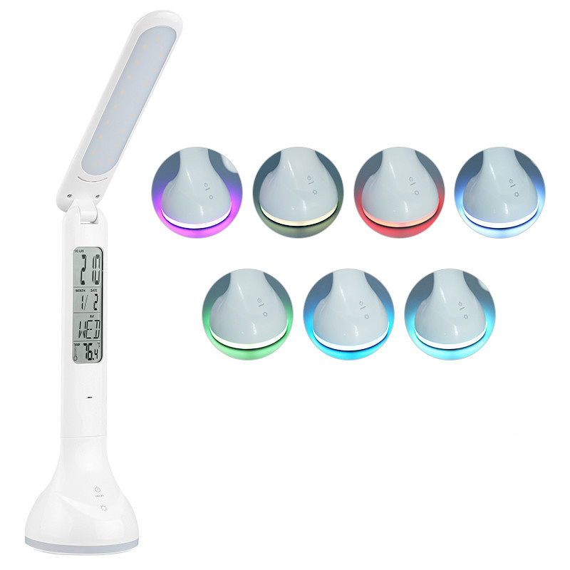 Foldable Led Desk Lamp Table Light with Calendar Temperature Alarm Clock Atmosphere Colors Changing Book Light Night Lights