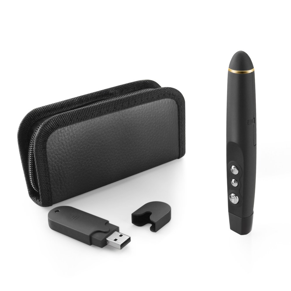 Wireless Presenter with Laser Pointer Presentation Remote Control PPT Slides Clicker  USB Dongle and Storage Pouch f