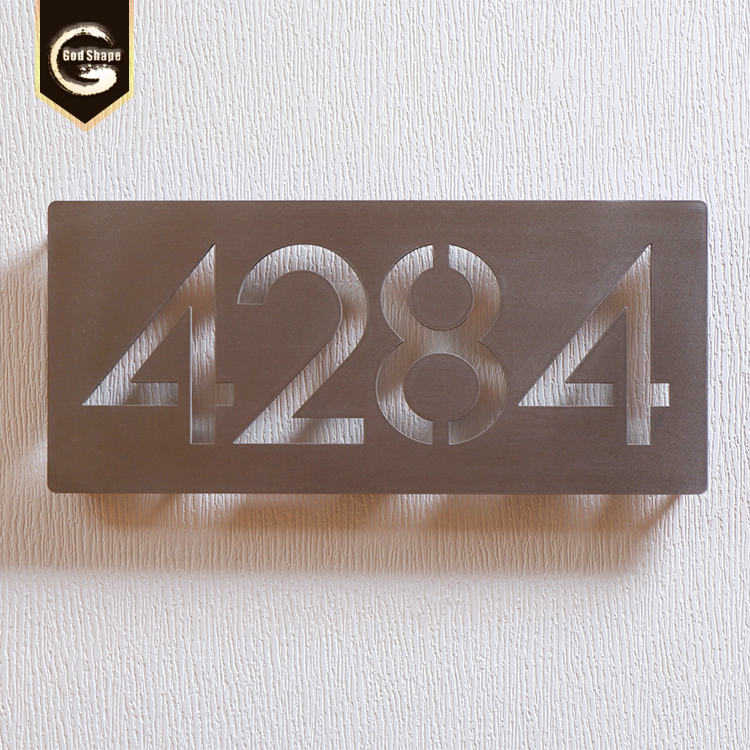 Custom Modernist Floating House Door Numbers in Stainless Steel plaque sign