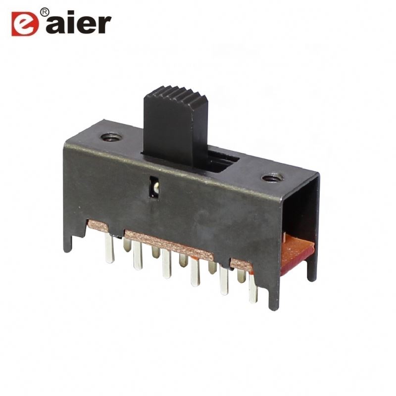 Black 50mA 12VDC Metal PCB Terminal 4P2T 12 Pin Slide Switch