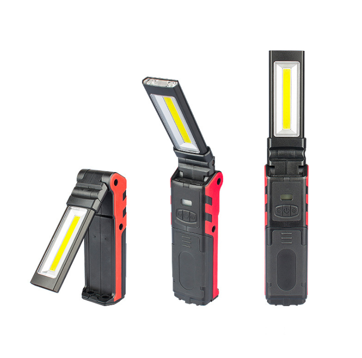 Input Output Portable Handheld Flashlight Foldable USB Rechargeable Working Lamp 5W COB 3W LED Work Light with Magnetic Hook