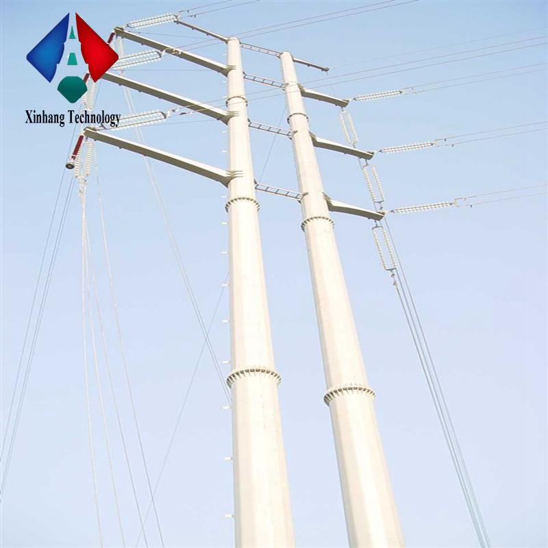 galvanized tubular steel pole transmission line guyed tower