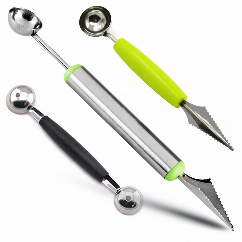 3pcs/set Double-End Multi Function Stainless Steel Fruit Melon Baller Carving Knife Ice Cream Scoop Spoon Kitchen Tools