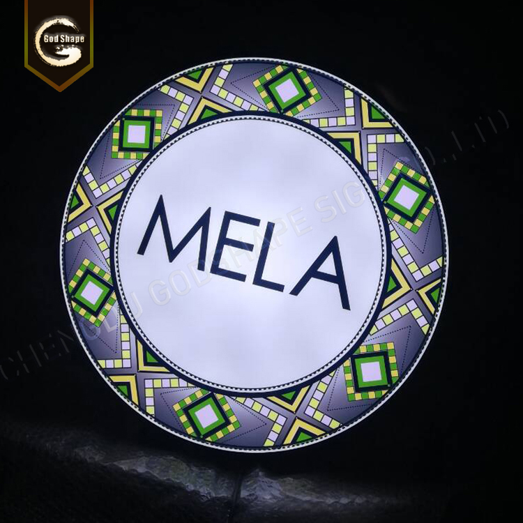 Interior illuminated signage wall mount round advertising led light box sign