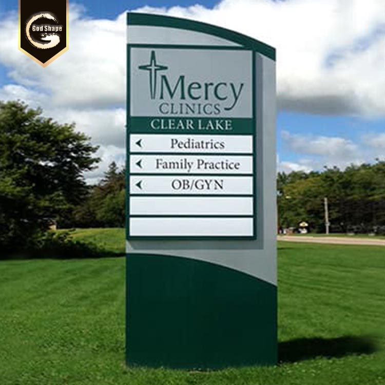 Free standing illuminated pylon sign metal wayfinding directory sign