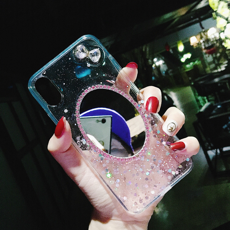 Bling Mirror Makeup Case for iPhone Xr for Women , Soft TPU Crystal Clear Slim Phone Cover for iPhone Xs max 8 plus
