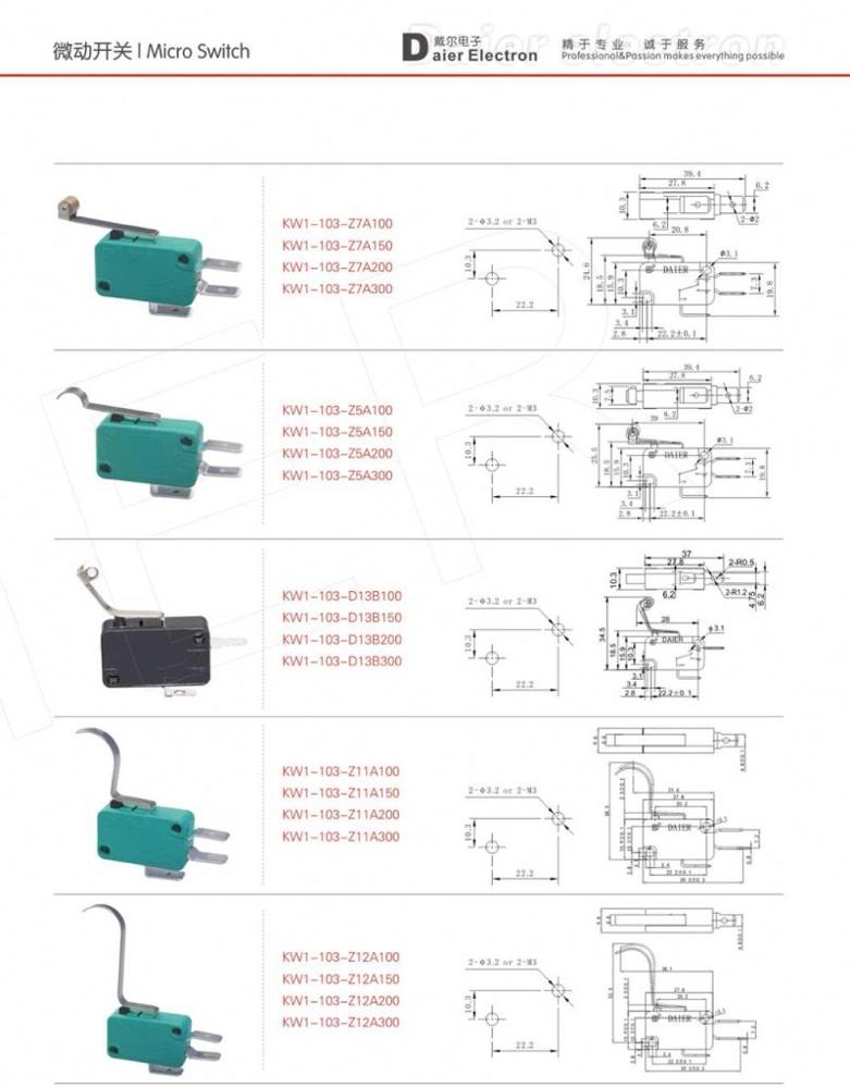 KW1-103 SPDT T85 16A 250VAC Micro Switch