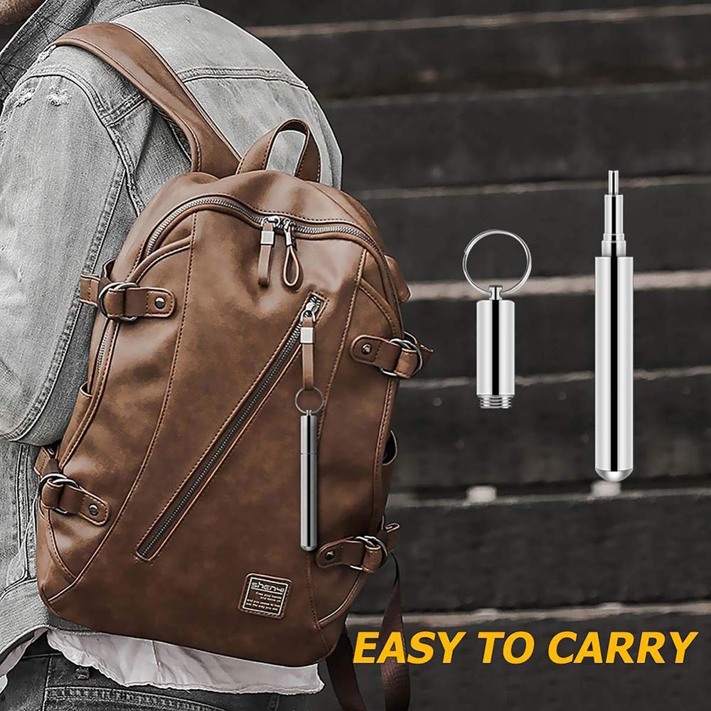 Portable Stainless Steel Straw Set Telescopic Reusable Drinking Straws Metal Straw with Cleaning Brush, Stainless Steel Carrying