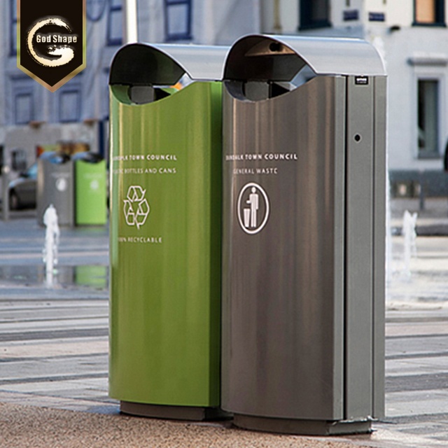 High quality Custom made outdoor metal stainless steel trash waste bin 100 liter garbage bin