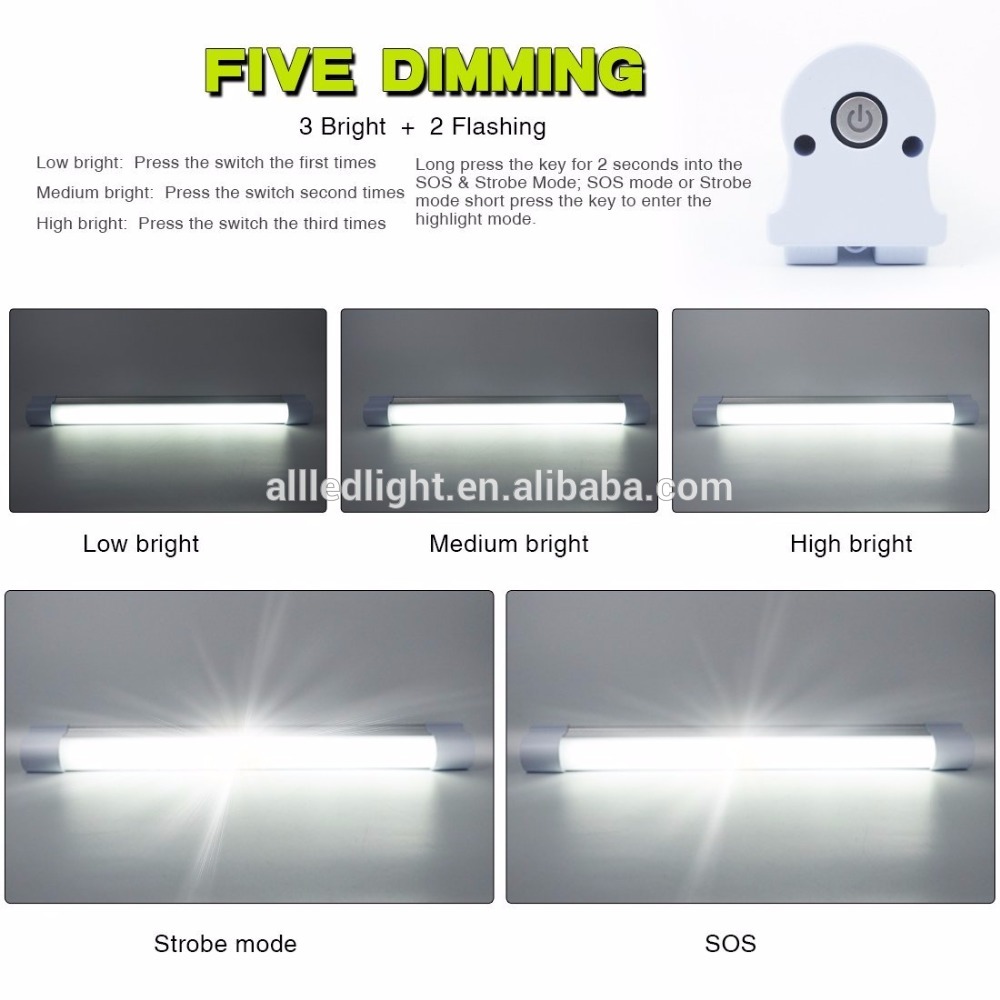 Work Light Wireless LED Tube 400Lumens Camping Lantern Emergency Lights 5 Dimming Levels USB Rechargeable Portable Lights