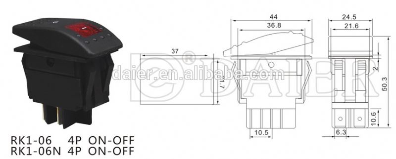 Rocker Switch 10a 12v RK1-06 Rocker t105
