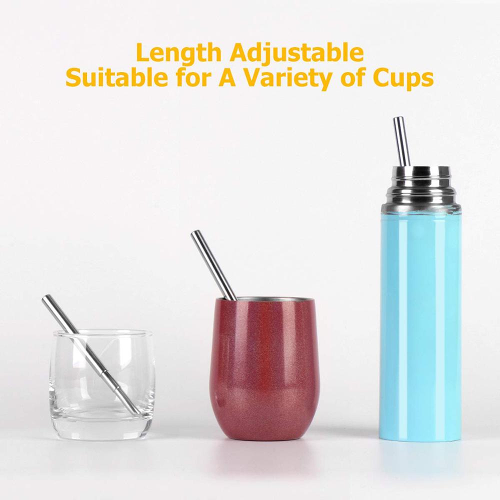 Multi colors FDA Approved food grade 304 Stainless Steel straw Portable Collapsible Straw With Case Brush Drinking Metal Straw