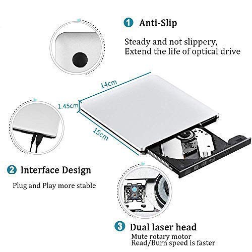 Portable Blu ray Player DVD Drive 3D, USB 3.0 Blu Ray Player aluminum DVD Burner Reader Disk for Laptops