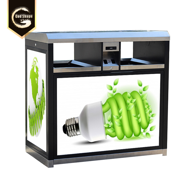 Advertising Outdoor Stainless Steel Simple Office Apartment Trash Can Garbage Waste Bins Two Dual Trash can