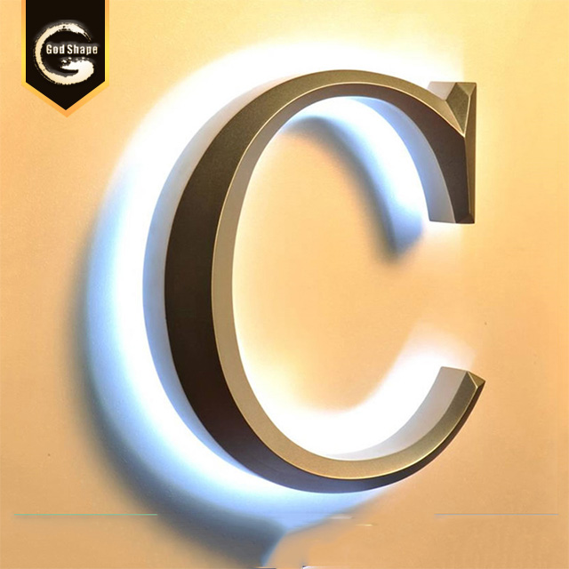 Customized Illuminated Gold Letters Wall Mounted Pizza Car Logo Clothing Shop Shopfront Frontlit Channel Letters Sign